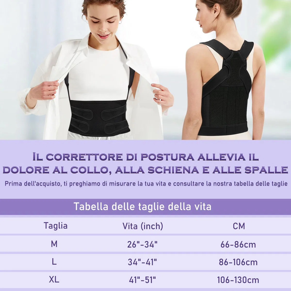 Fascia Lombare Posturale Spalle Schiena: Correttore Postura Uomo - Donna Tutore Posturale Schiena Dritta Busto Raddrizza Spalle - Regolabile Cintura di Correzione Della Postura Nero Profondo (M)