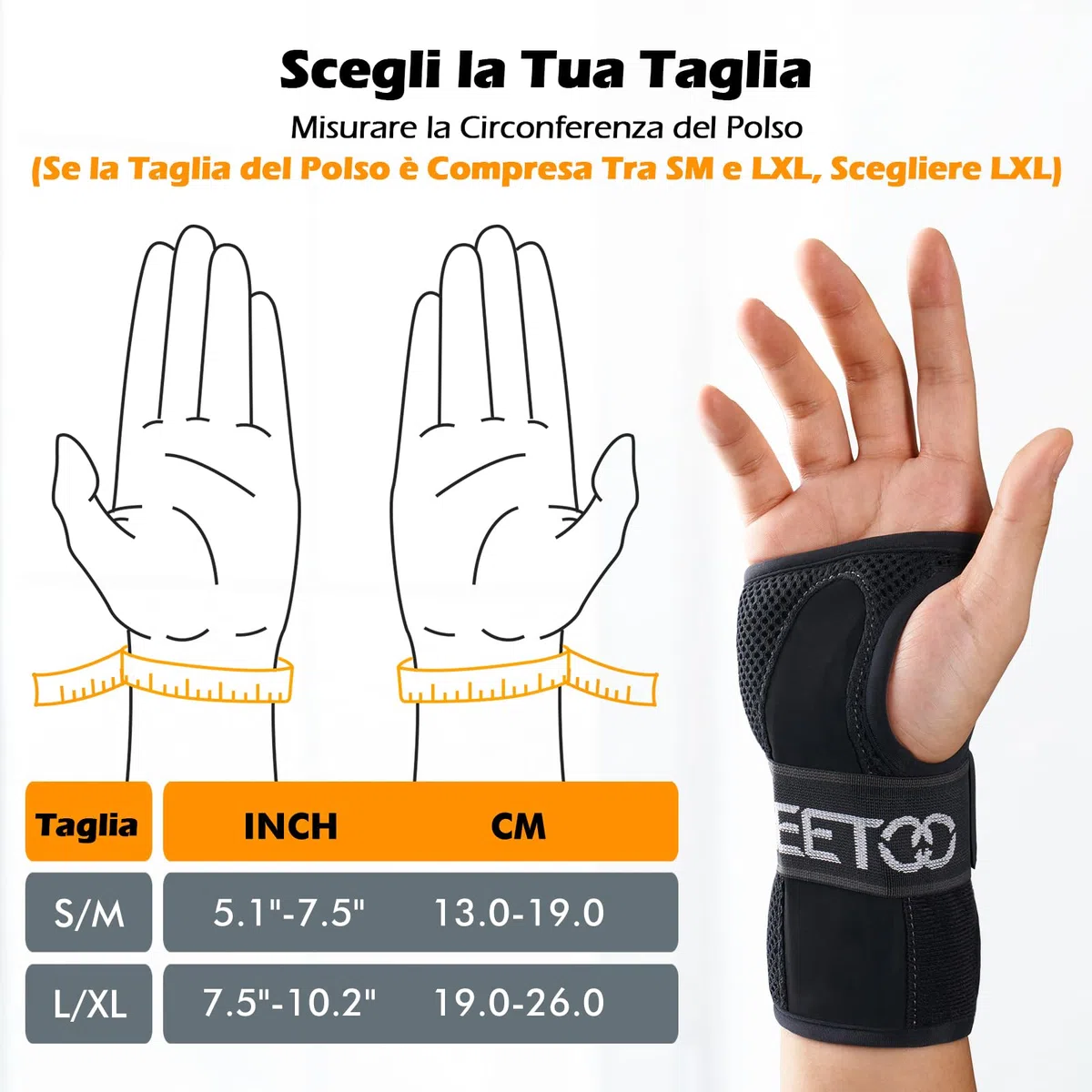 FREETOO Stabile Tutore Polso Destro con 3 Stecche Metallo, Comode Tutore Tunnel Carpale con Morbido Cuscino per Uso Quotidiano, Traspirante Polsiera Ortopedica per Tendinite,Artrite,Distorsione