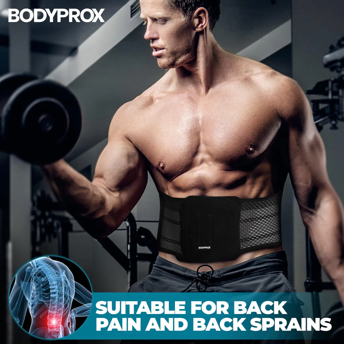 Bodyprox Tutore Regolabile Schiena – con Protezione Lombare Superiore, Tessuto che Traspira e Comprime, Perfetto per Sport e Uso Quotidiano, Unisex (L)
