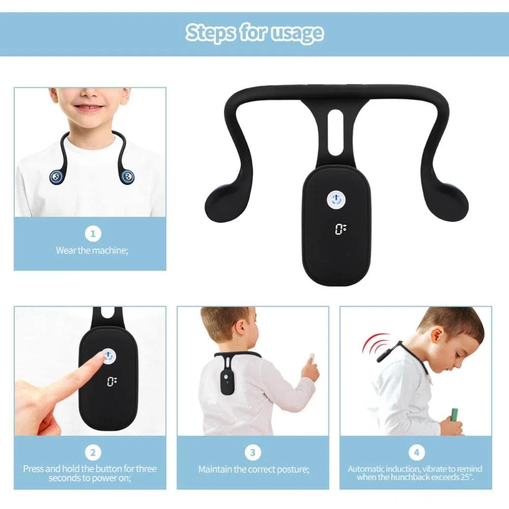Keenso Dispositivo Correttore Posturale, Correttore Posturale Gobbo, Promemoria Postura, Promemoria Vibrazione per Bambini Adulti (Black)