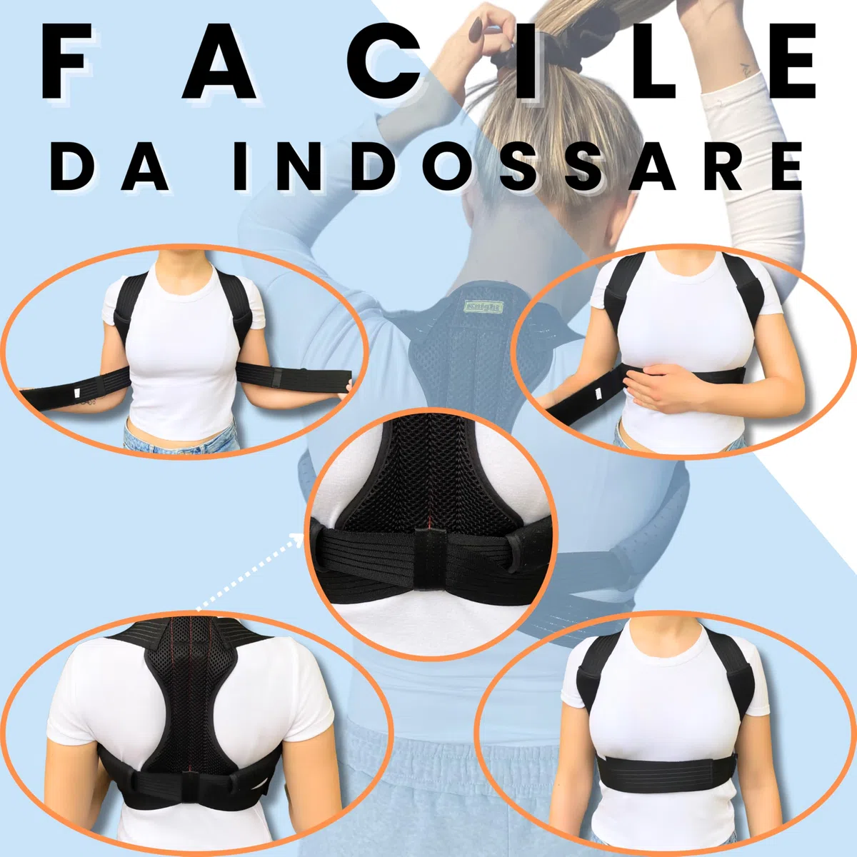 Knight Correttore Posturale Spalle Schiena - Fascia Posturale per Uomo e Donna Regolabile - Sollievo da Dolore Cervicale e Schiena Dritta - L