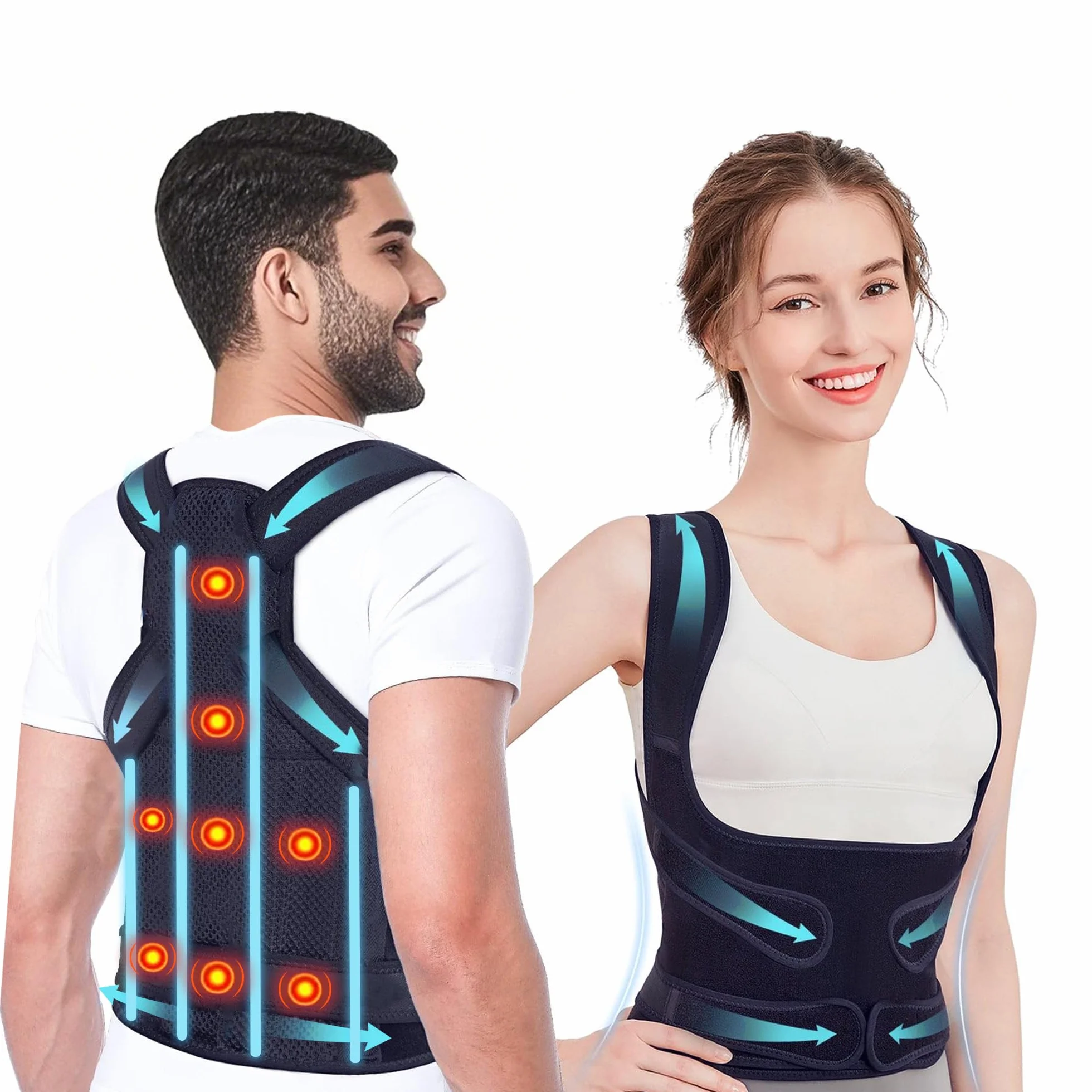 Correttore Posturale Spalle, 8 Magneti Fascia Lombare Supporto Schiena, Correzione Della Scoliosi E Della Gobba, Fornisce Forma il Collo, Spalle Schiena, Supporto Regolabile Donna Uomo