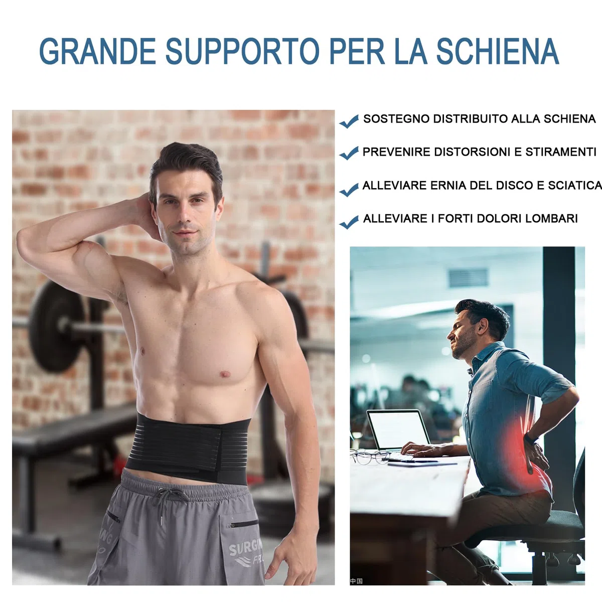 Paskyee Fascia Lombare Supporto con 6 supporti - Tutore per la schiena per alleviare il dolore da scoliosi e sciatica - Cintura di supporto lombare per uomini e donne