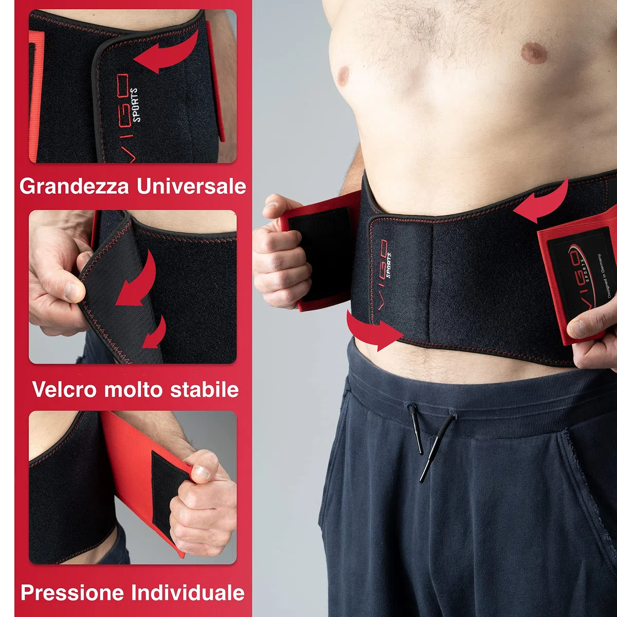 Vigo Sports lavabile in lavatrice, anti-sudore, fascia per la schiena stabilizzante, cintura di supporto unisex