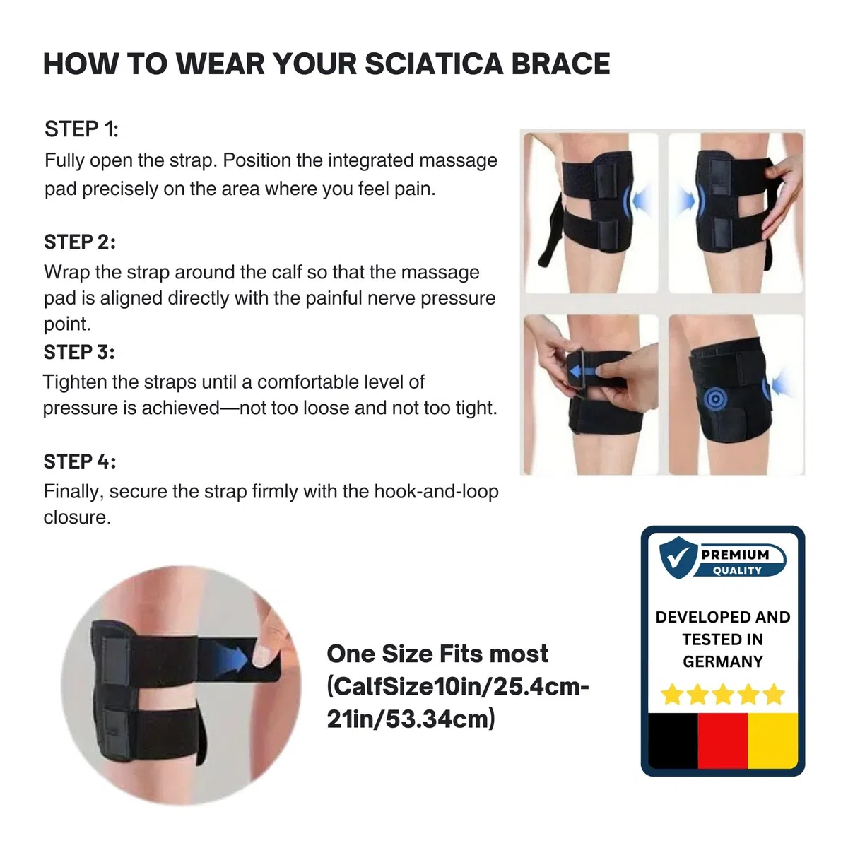Ginocchiera per agopressione contro sciatica e mal di schiena, per alleviare il dolore del nervo sciatico, lombare e fianchi, compressione per alleviare la sciatica, fascia per polpaccio