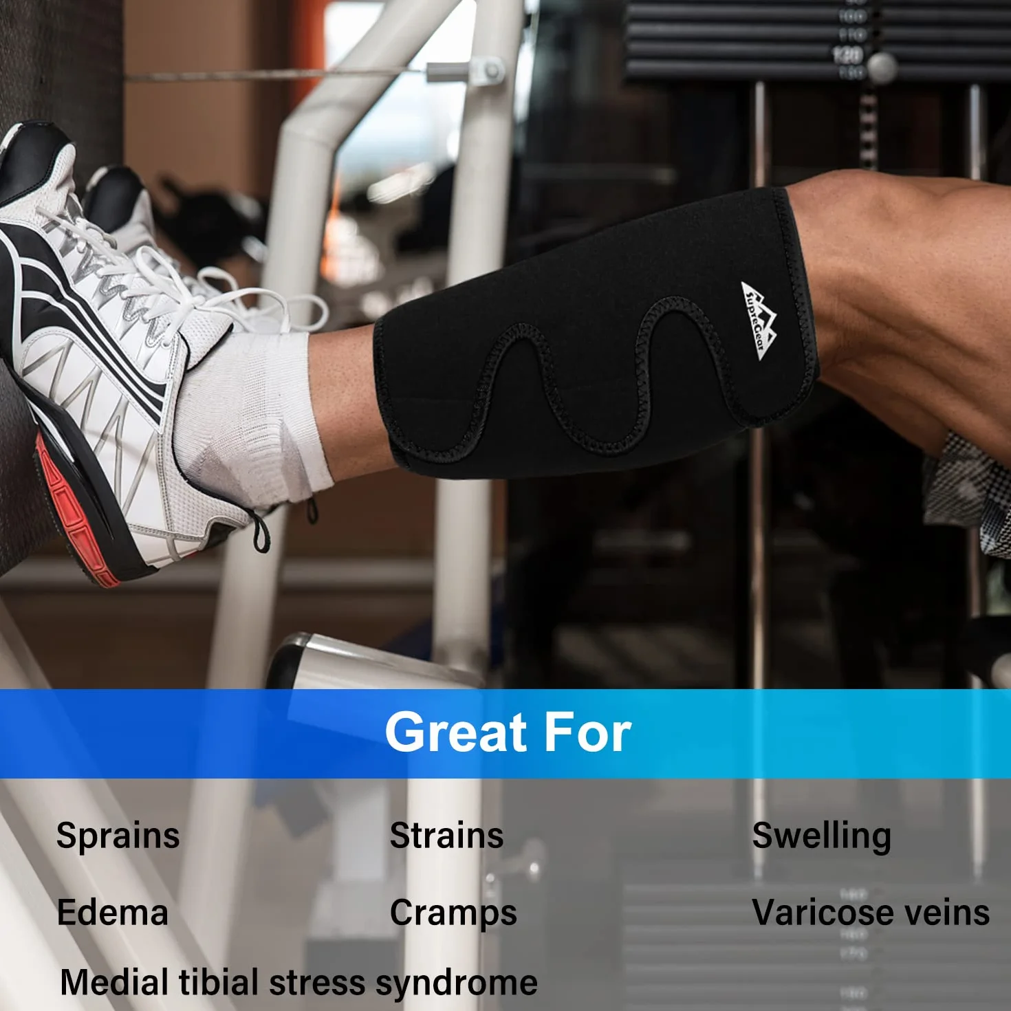 supregear Tutore di Supporto per Polpaccio, 2 Pack Stinco Stecca Compression Uomini Donne Impacco di Vitello Regolabile per Gonfiore Muscolare Allenamento Escursionistico Comodo Supporto per Polpacci