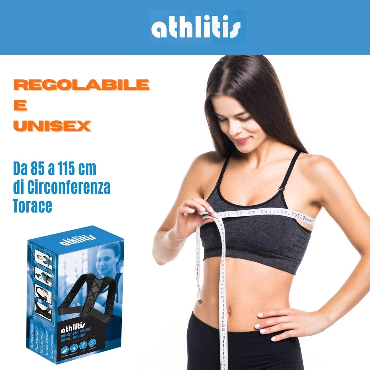 Correttore Postura Uomo Donna, DISP. MEDICO CE, Fascia Posturale Spalle e Schiena Traspirante Regolabile, Supporto per Schiena Dritta e Raddrizza Spalle, + Fascia Elastica ed E-Book