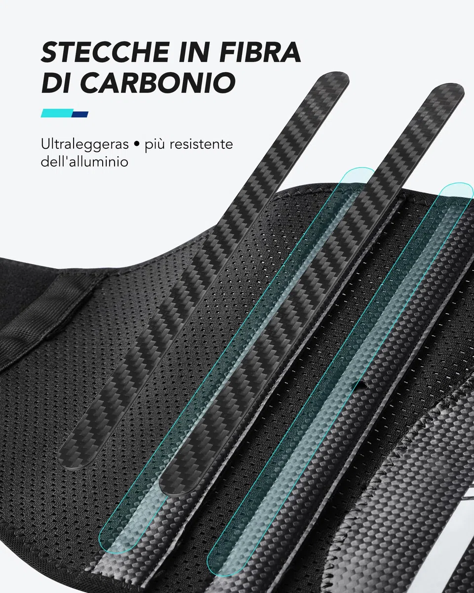 Fitomo Fascia Lombare Supporto Schiena con Supporto Ergonomico e Stecche in Fibra di Carbonio, Tessuto a Rete Ultra Fine, Fascia Elastica Lombare Donna Uomo per Lavoro, Sciatica, Postura