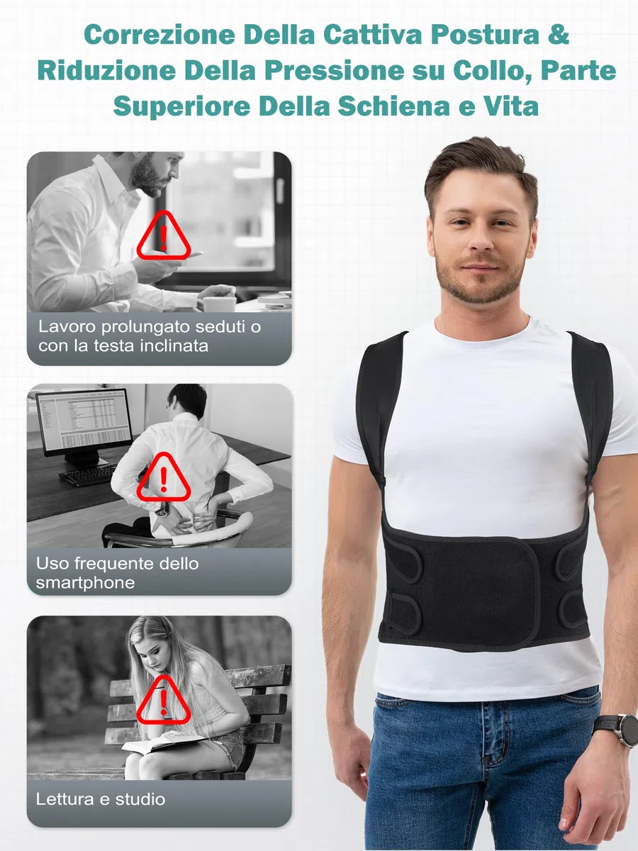 Fascia Correttore Posturale Spalle e Schiena：Busto Correttore Posturale Uomo Donna con Elastica Fascia Lombare Supporto Regolabile Traspirante - Dritta Raddrizza Spalle Schiena Migliora Postura (L)