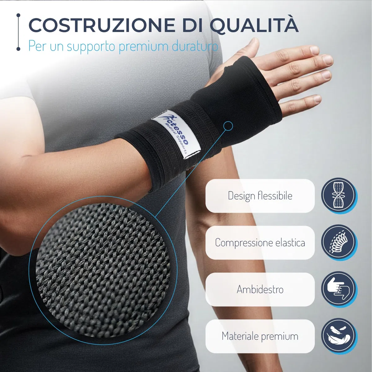 Actesso Tutore Polso Elastica con Cinturino - Supporto e Sollievo per Tendinite, Slogature, Tunnel Carpale e Lesioni Sportive - Ambidestra Fascia Polso (Nero, M)