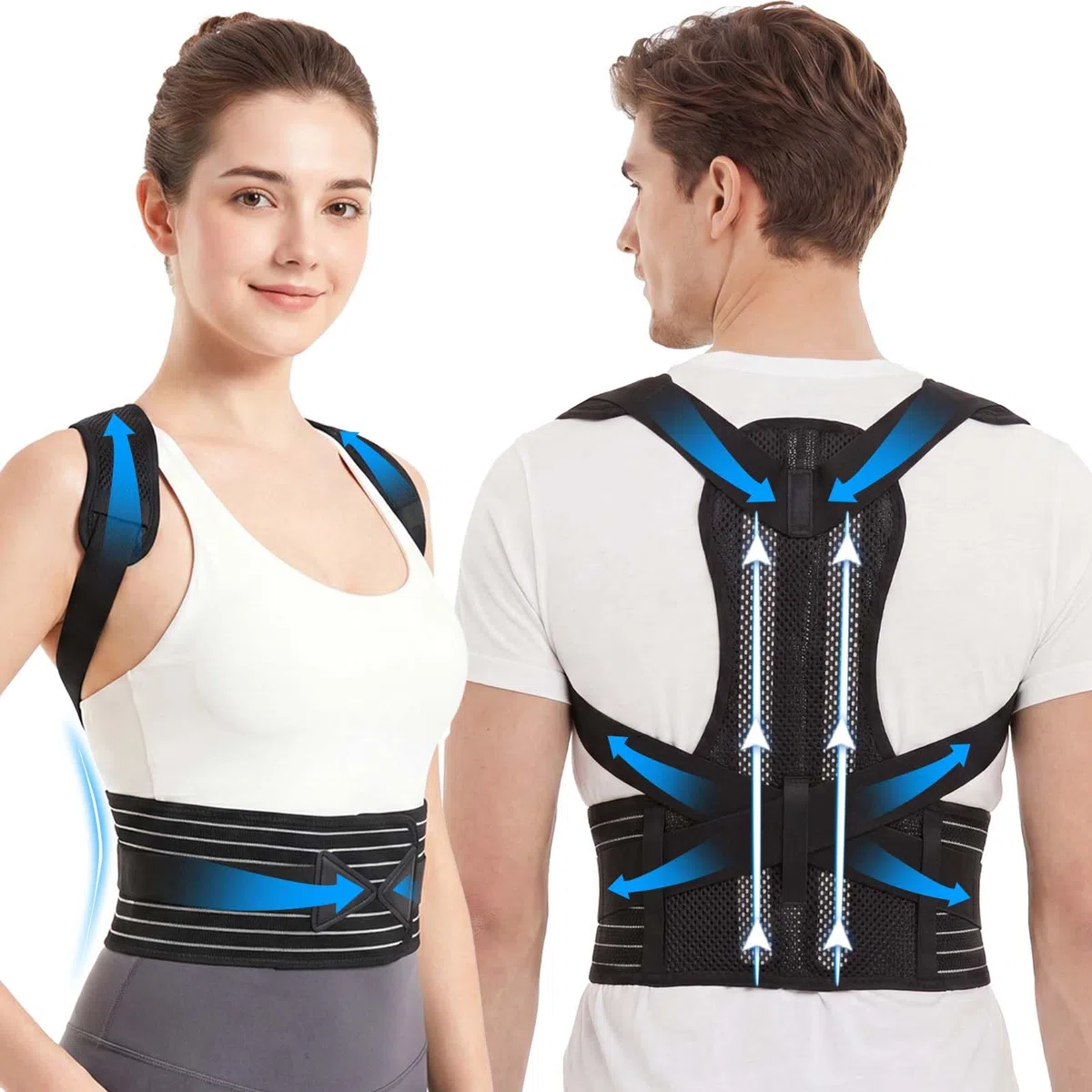 Aolso Fascia Posturale Spalle Schiena Uomo Donna, Tutore Spalla Busto Dritta Elastica Regolabile, Traspirante Correttore Lombare Supporto, Schiena Migliora Postura, Sollievo dal Dolore Alla Cervicale