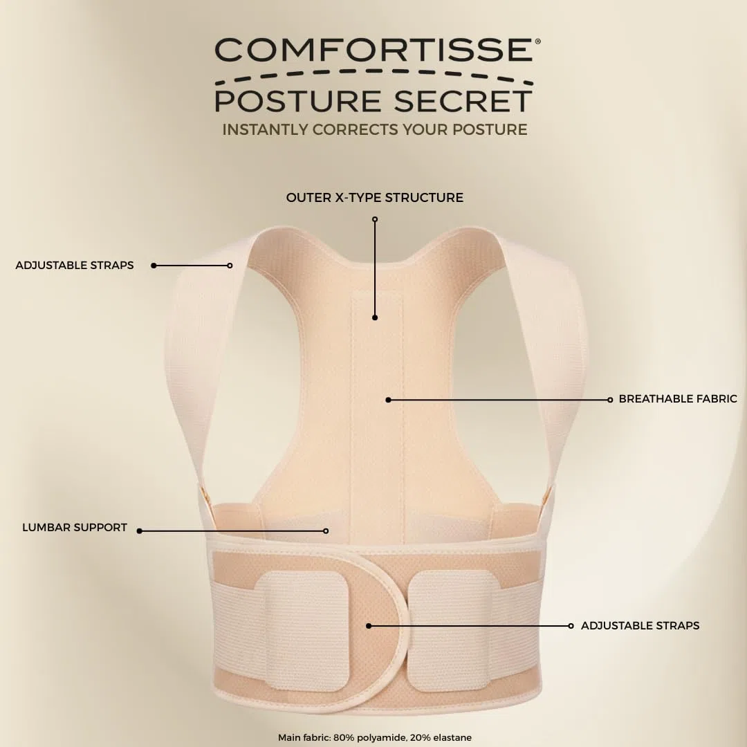Secret - Correttore di postura Unisex | Fascia posturale spalle e schiena | Invisibile | Strisce regolabili | Raddrizza spalle | Migliora la postura istantanea