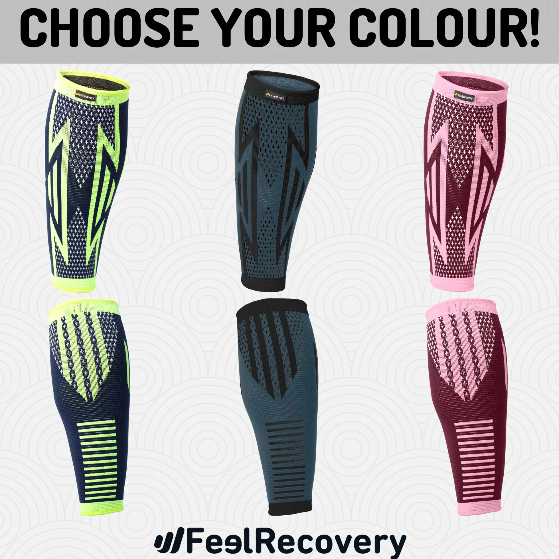 Feel Recovery 2 Fasce a Compressione Polpaccio per Uomo e Donne - Calze a Compressione Graduata e Elastiche da Corsa, Sport, Running, Ciclismo - Traspiranti e Antiscivolo