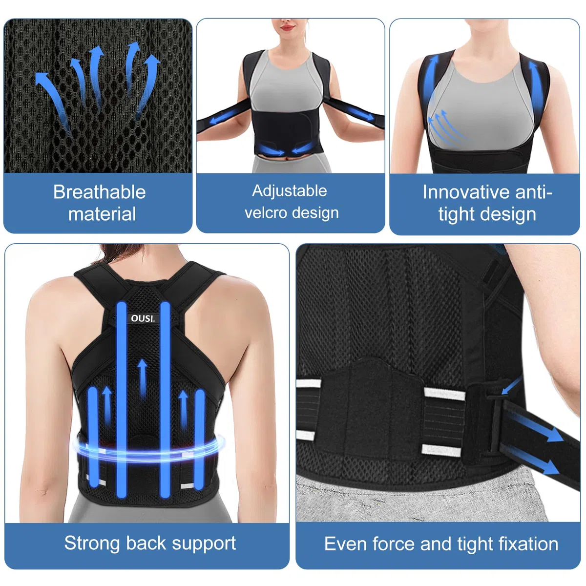 Fascia Posturale Spalle e Schiena Uomo: Lombare Supporto Postura Donna - Busto Correttore Posturale - Schiena Dritta Tutore Raddrizza Spalle - Cintura di Correzione Della Postura Regolabile Nero (M)