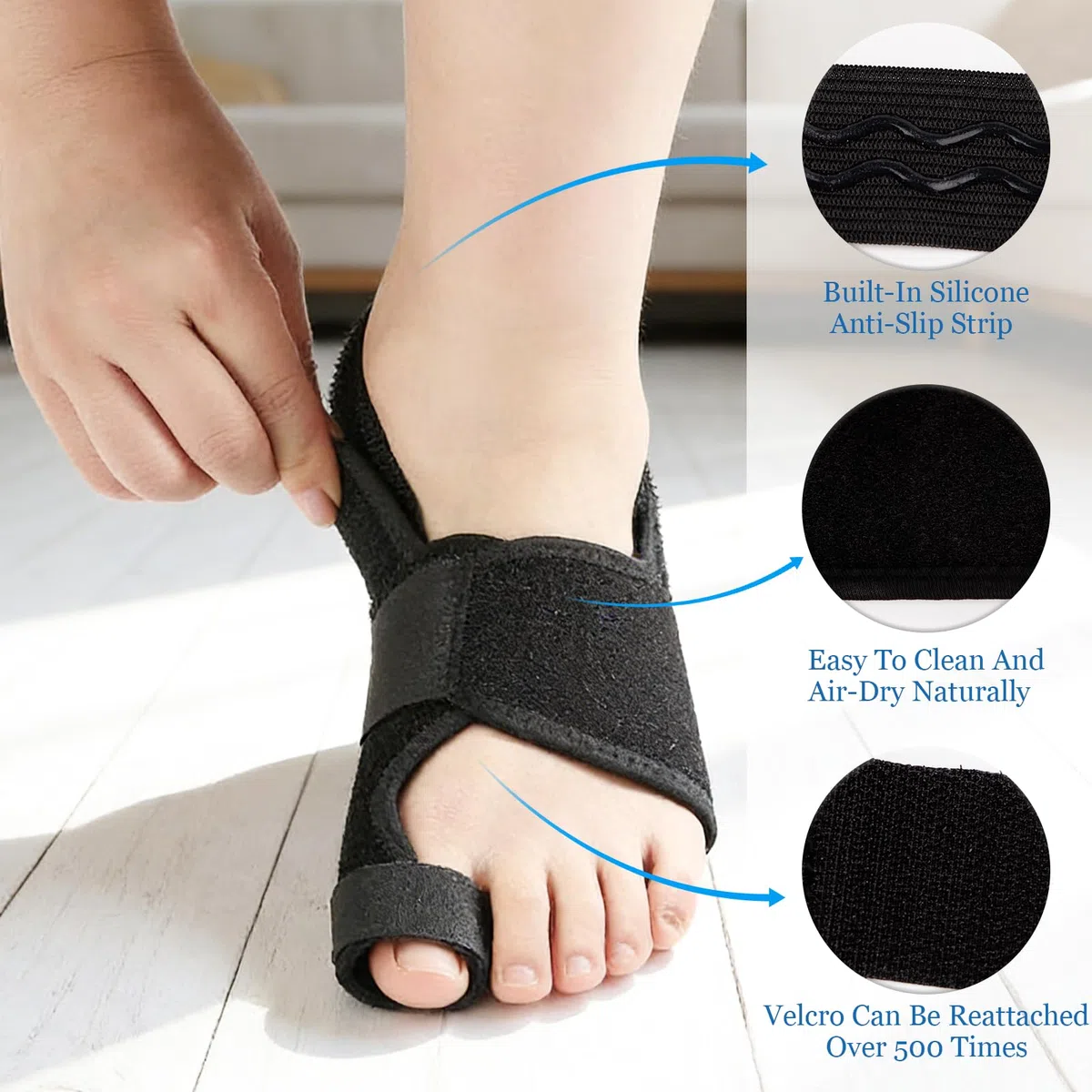 Alluce Valgo Correttore, con 2 Barre Angolari,Tutore Alluce Valgo con Cuscinetto in Silicone, Giorno e Notte, Regolabile Correttore Dei Piedi per Donna e Uomo (1 Paio)